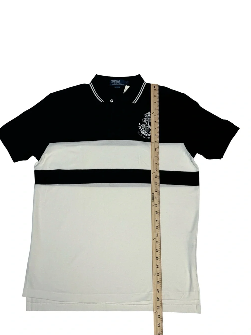 Polo Ralph Lauren Black and White Colorblock Crest Polo Shirt Size L New